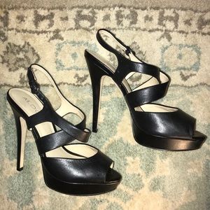 🔥ALDO Black leather strappy platform heels sz 8.5